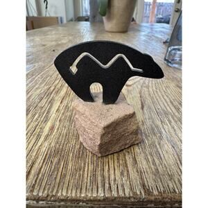 Lazart Fetish Bear Figure On Sandstone Southwestern Metal Art 2.25” Small